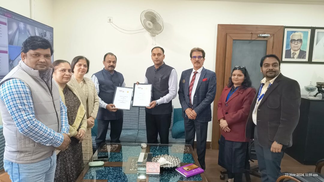 Official exchange of the Memorandum of Understanding (MoU) between IIMT University, Meerut, and District Institute of Education and Training (DIET), Meerut, marking the beginning of a strategic educational collaboration.