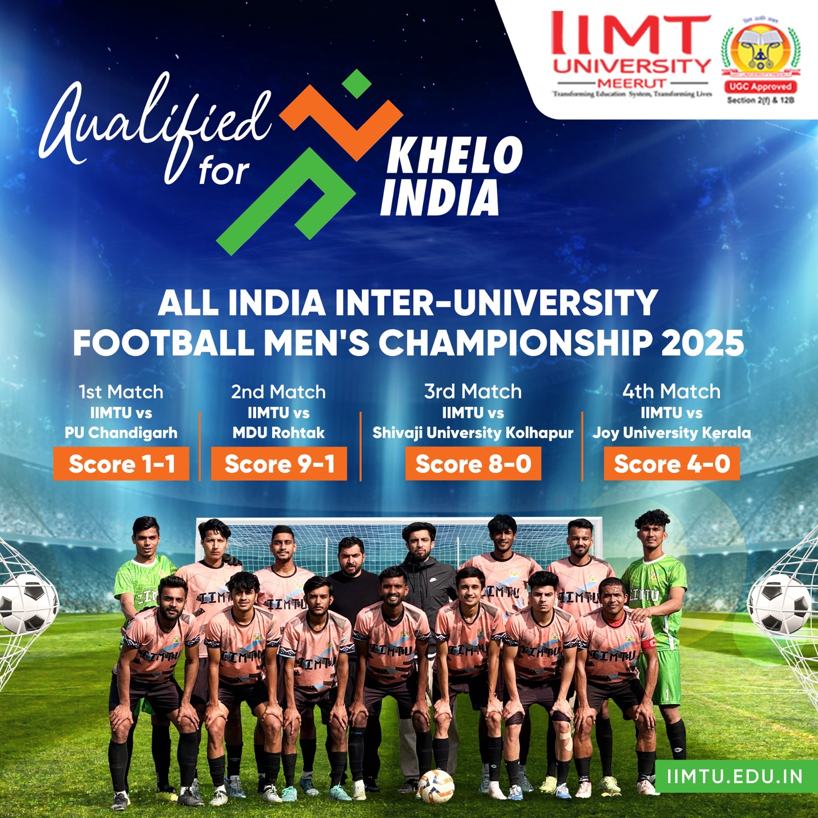 IIMT University Wins All India Inter-University Football Men’s Championship 2025 & Qualifies for Khelo India