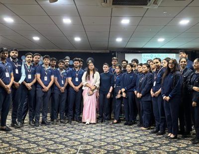 Students and faculty of Aharada Education gather after the insightful session — a room full of future innovators in aviation and technology.