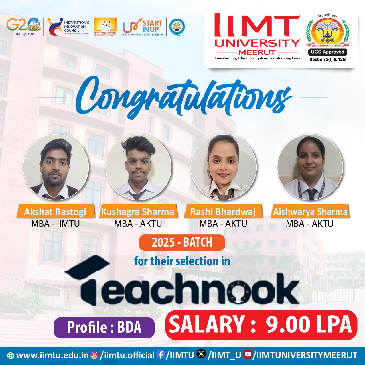 IIMT University continues to achieve remarkable placement success, with students placed in reputed companies and receiving competitive packages.