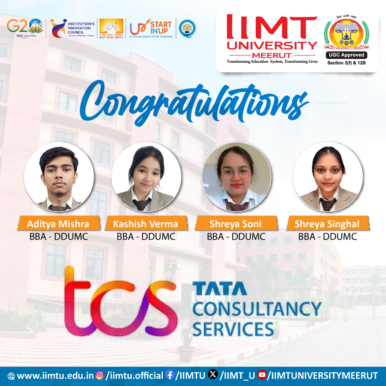 IIMT University proudly showcases its successful placement record, with students excelling in diverse fields and securing competitive salary packages.