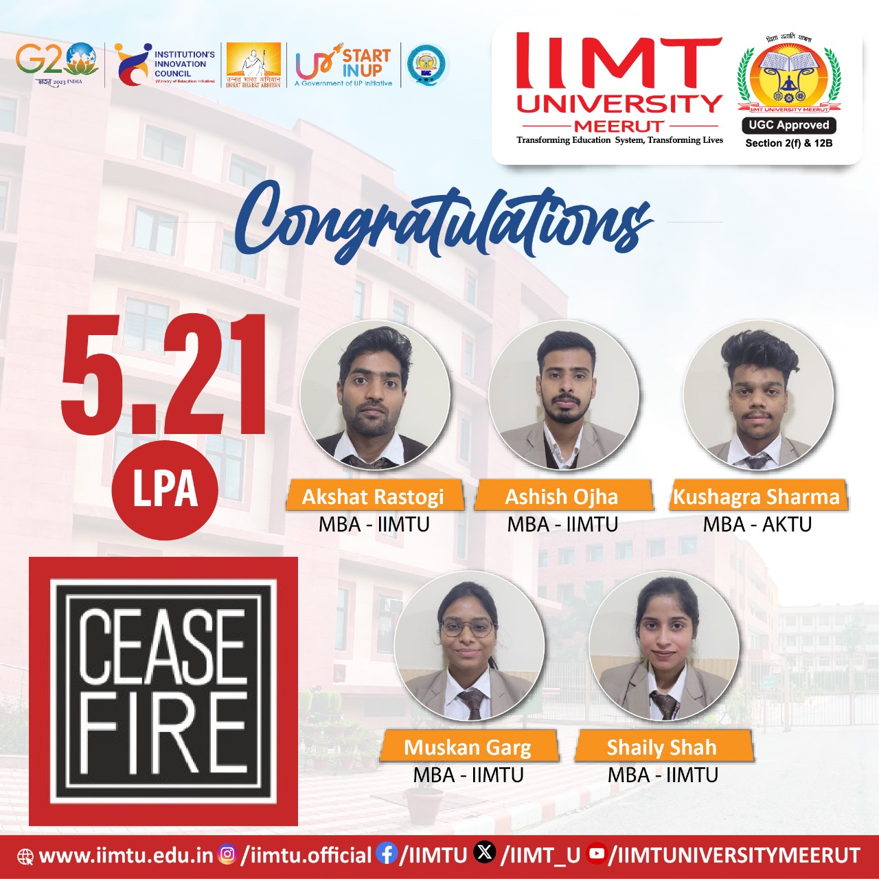 Students from IIMT University have secured placements in top companies across various sectors, with impressive packages reflecting their skills and academic excellence.