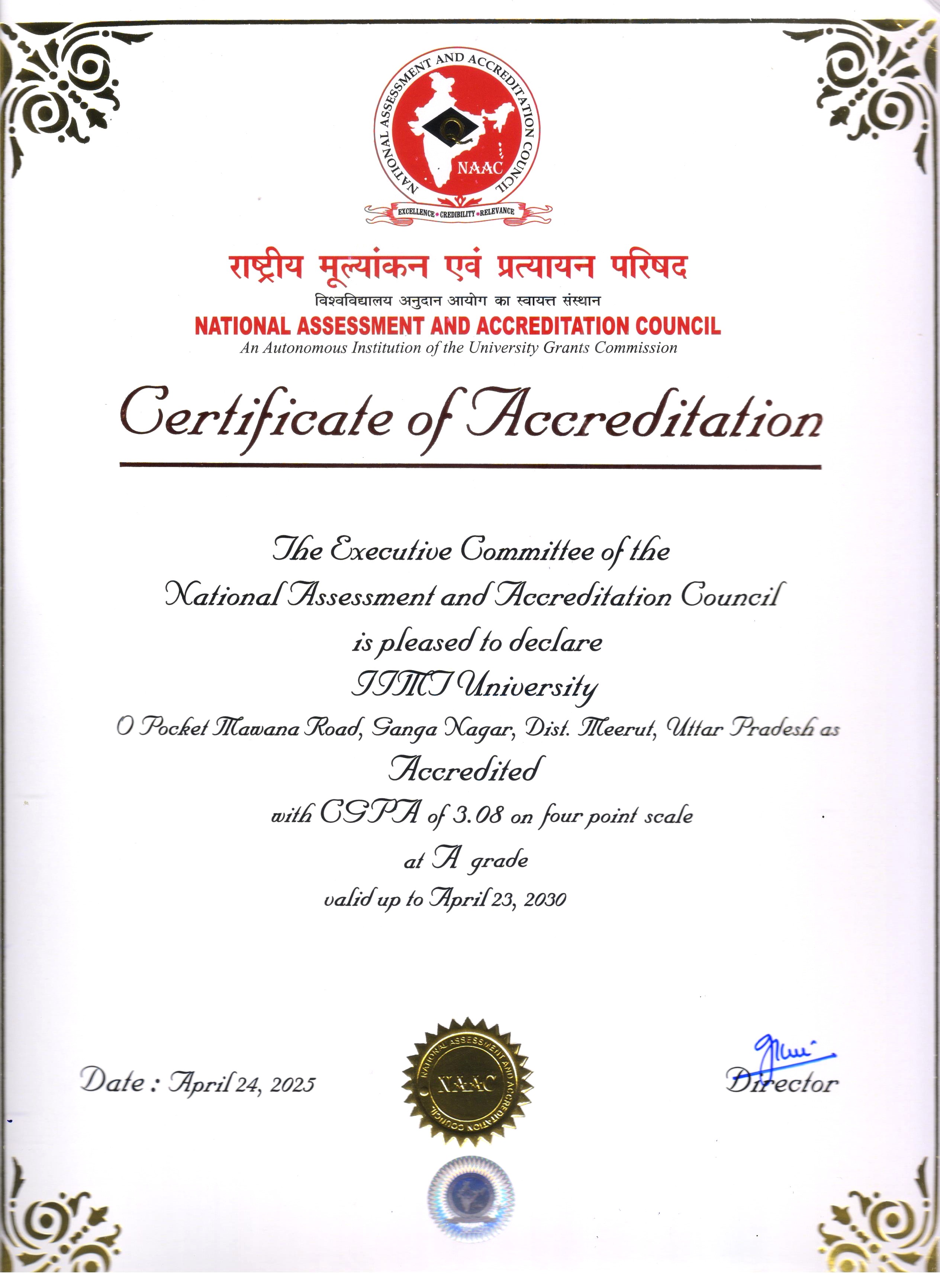 NAAC Certificate - IIMT University Meerut