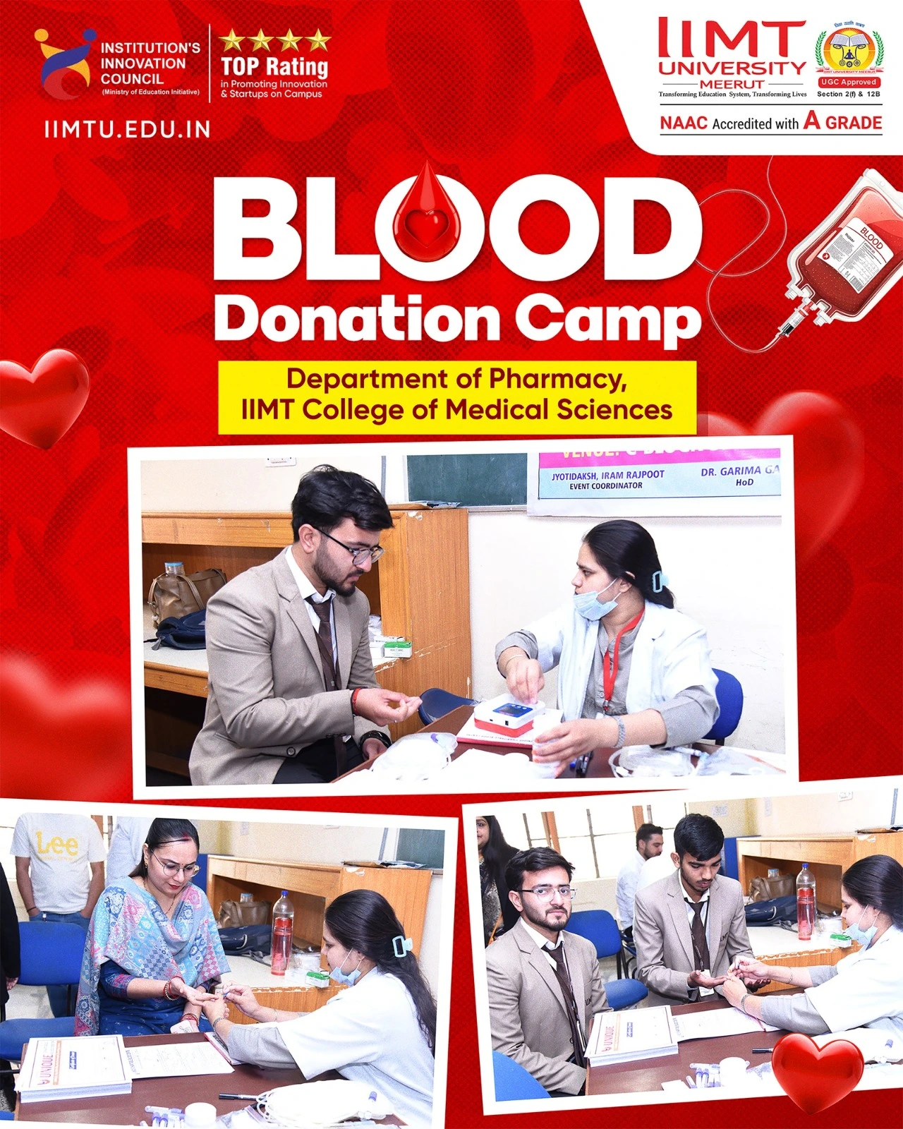 Students donating blood during the Blood Donation Camp at IIMT College of Medical Sciences, Meerut