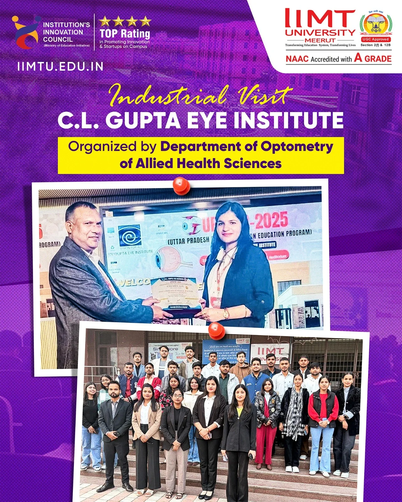 IIMT Optometry students attending a session on advances in Binocular Vision during the UPBVEP-2025 symposium at C.L. Gupta Eye Institute.
