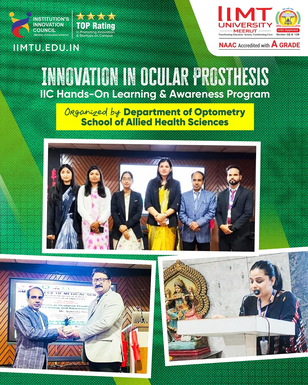 Guest speaker Mr. Subrata Roy demonstrating practical ocular impression techniques to attentive B. Optometry students during the hands-on workshop.