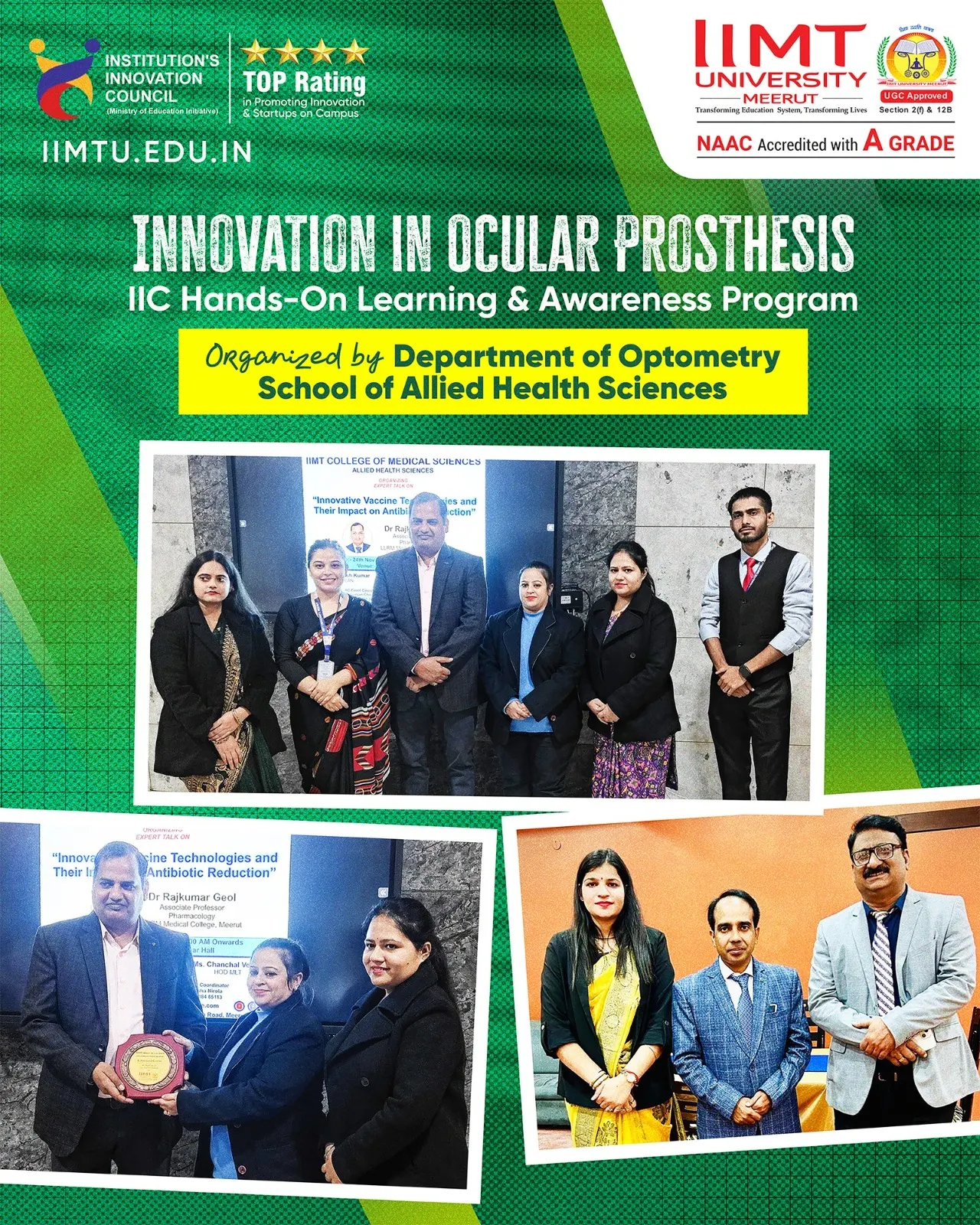 Dean Dr. Mukesh Kumar felicitating ocular prosthesis expert Mr. Subrata Roy at the inauguration of the IIC awareness program.