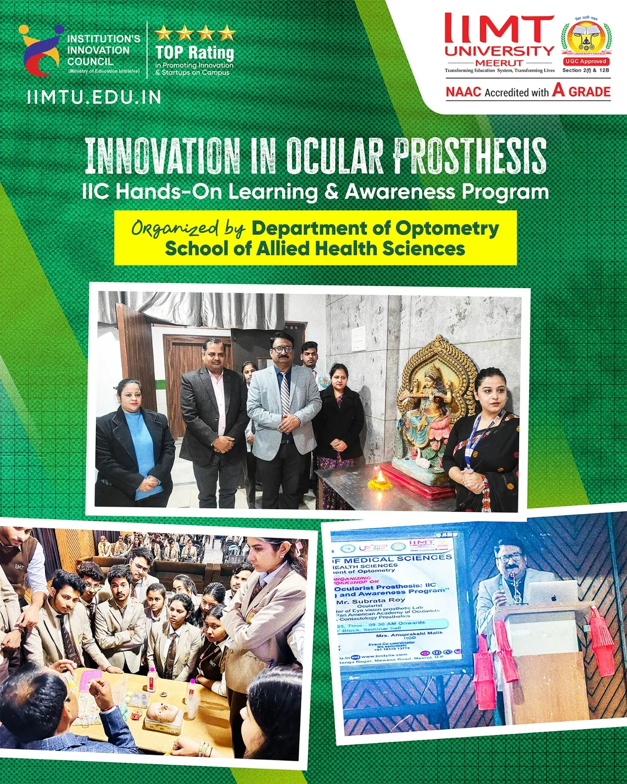 Close-up view of prosthetic eye materials being handled by a student during the clinical skills session.