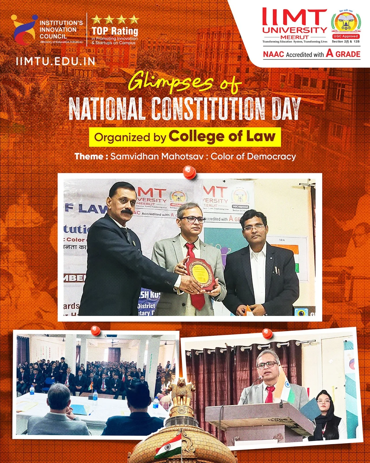 Law students performing Saraswati Vandana at IIMT University Constitution Day celebration.