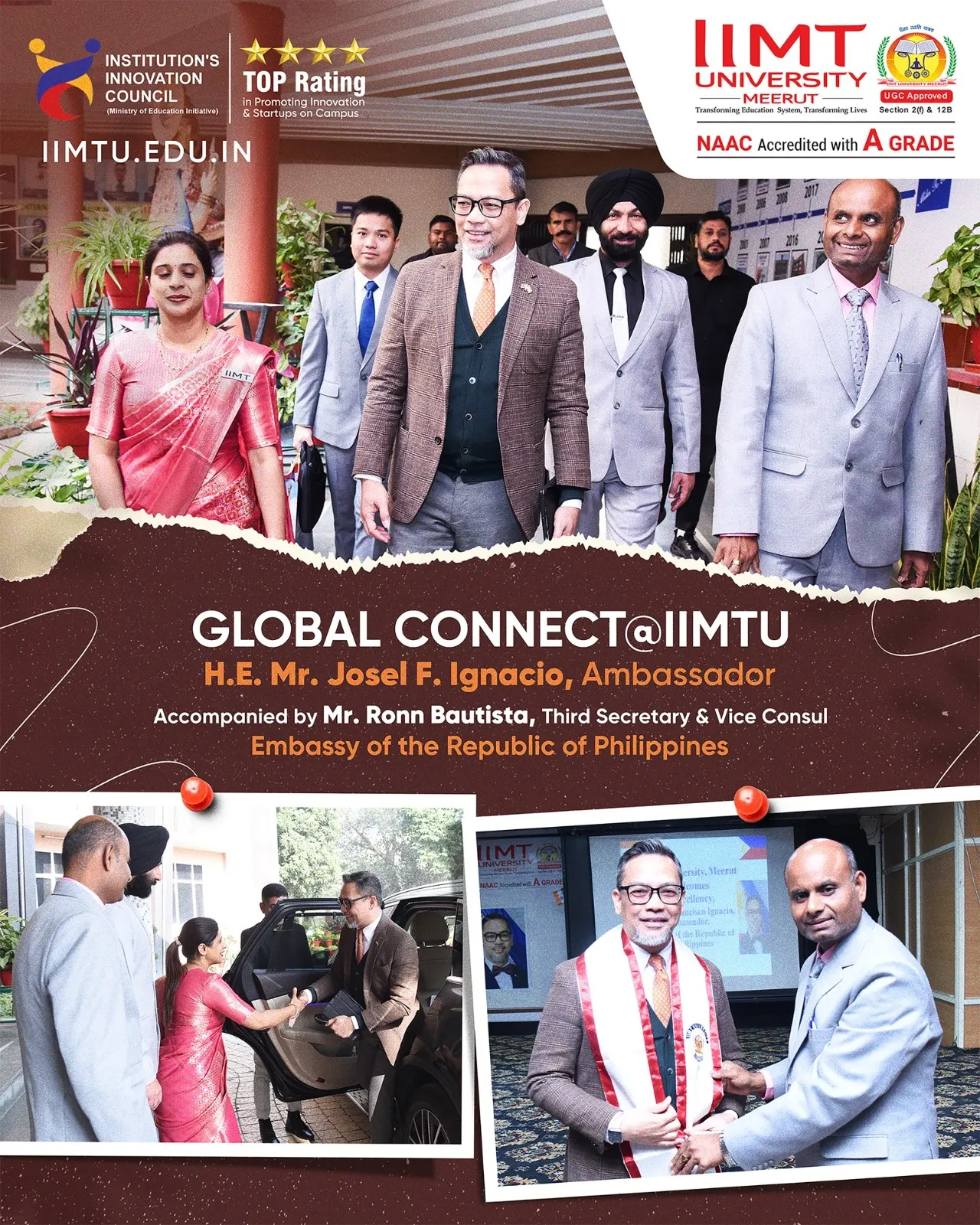 H.E. Mr. Josel F. Ignacio interacting with IIMT University leadership during his campus visit