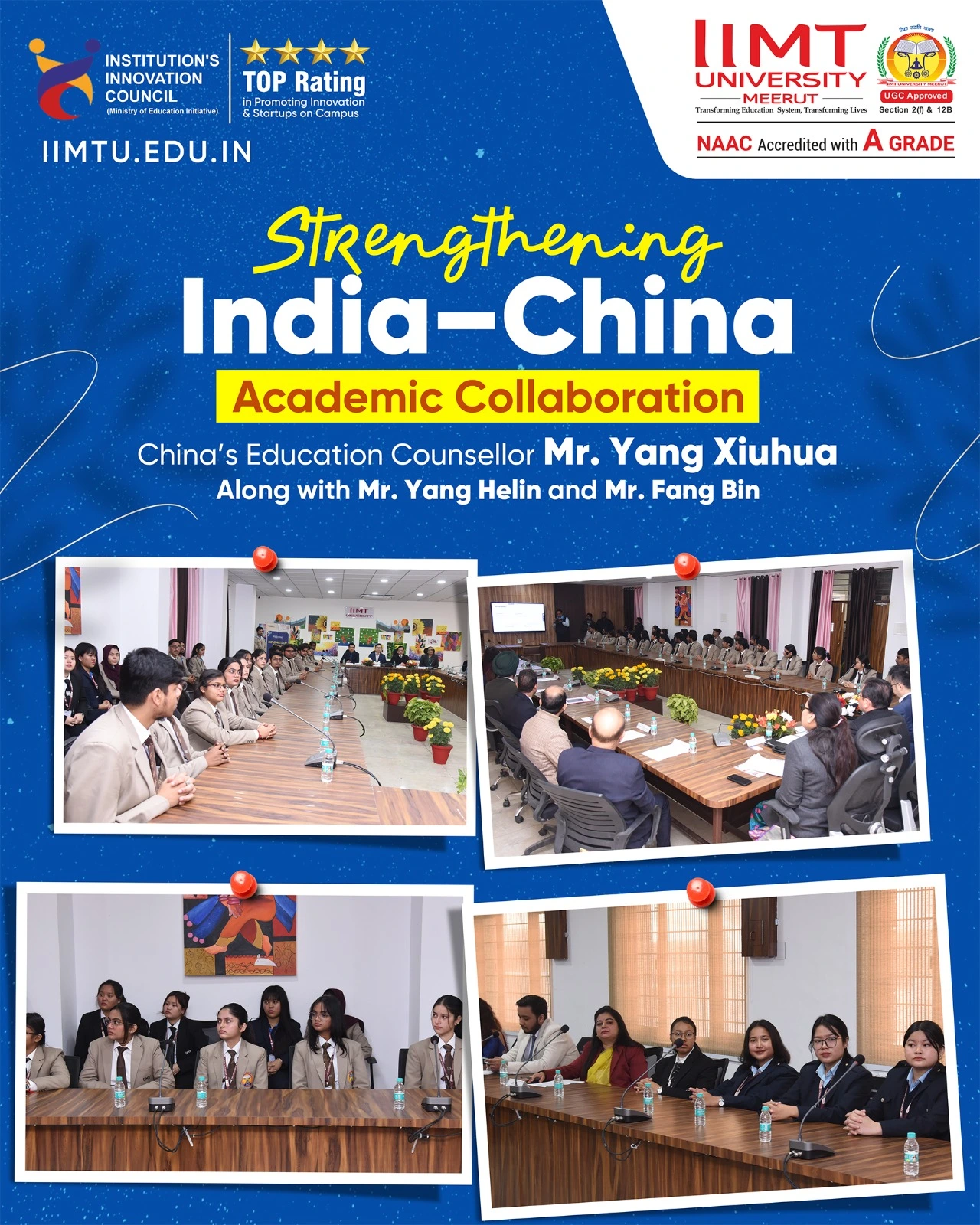 IIMT University showcasing its innovation ecosystem and startup incubation facilities to Chinese officials