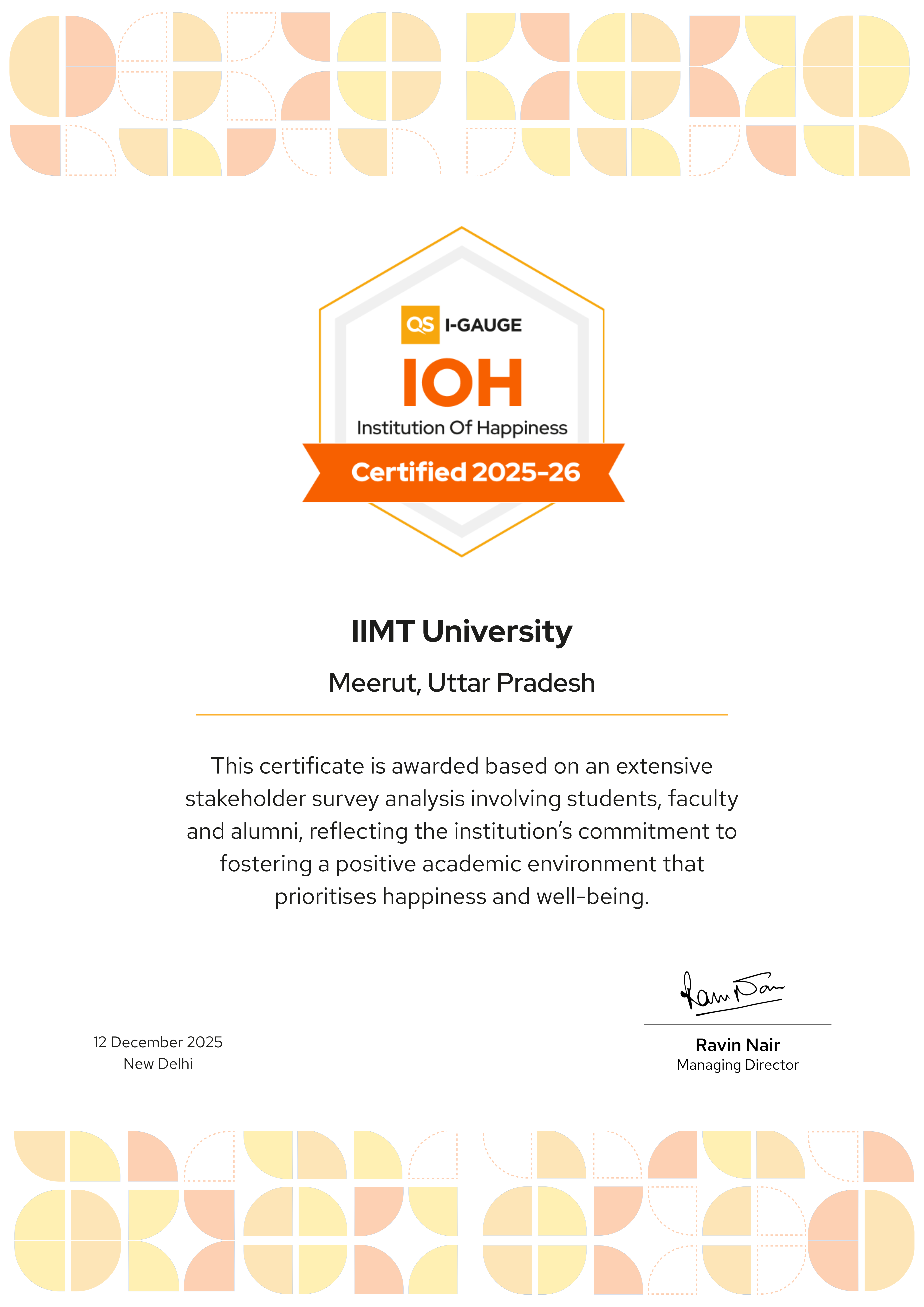 Certificate of IOH - IIMTU