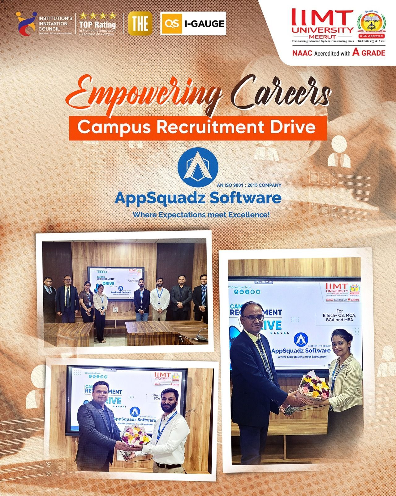 Students and faculty of IIMT University during Campus Recruitment Drive with AppSquadz Software, showcasing successful placement collaboration.