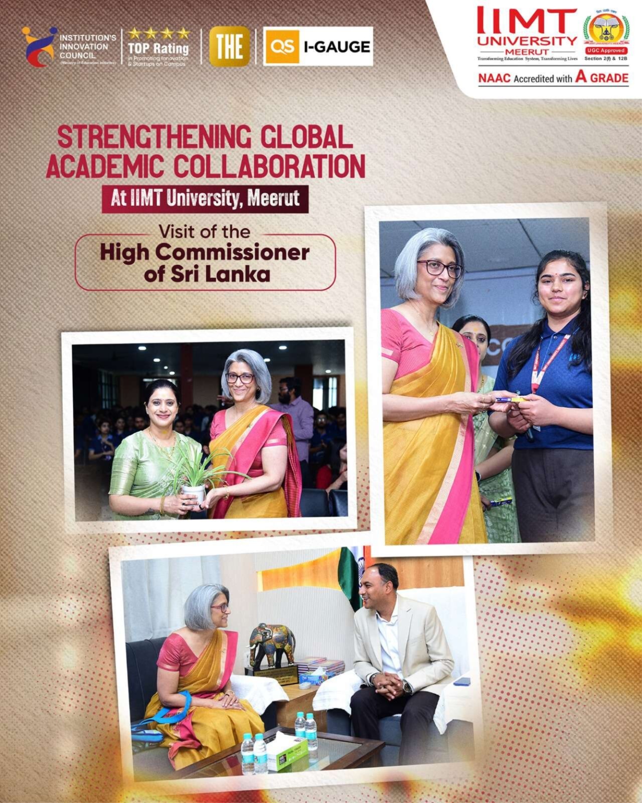 High Commissioner of Sri Lanka Mahishini Colonne addressing students at IIMT University Meerut on international education and collaboration