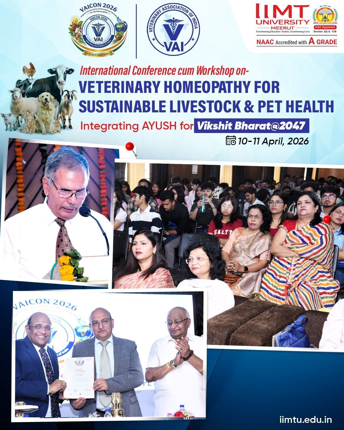 VAICON 2026 conference at IIMT University with experts discussing veterinary homeopathy and sustainable animal health