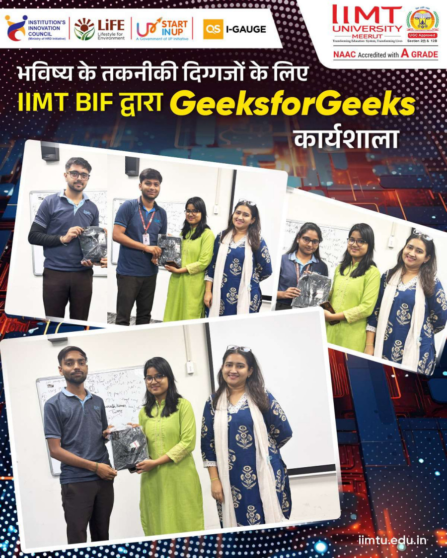 Interactive tech session with industry experts guiding students on coding, problem-solving, and career development during a GeeksforGeeks workshop at IIMT University.