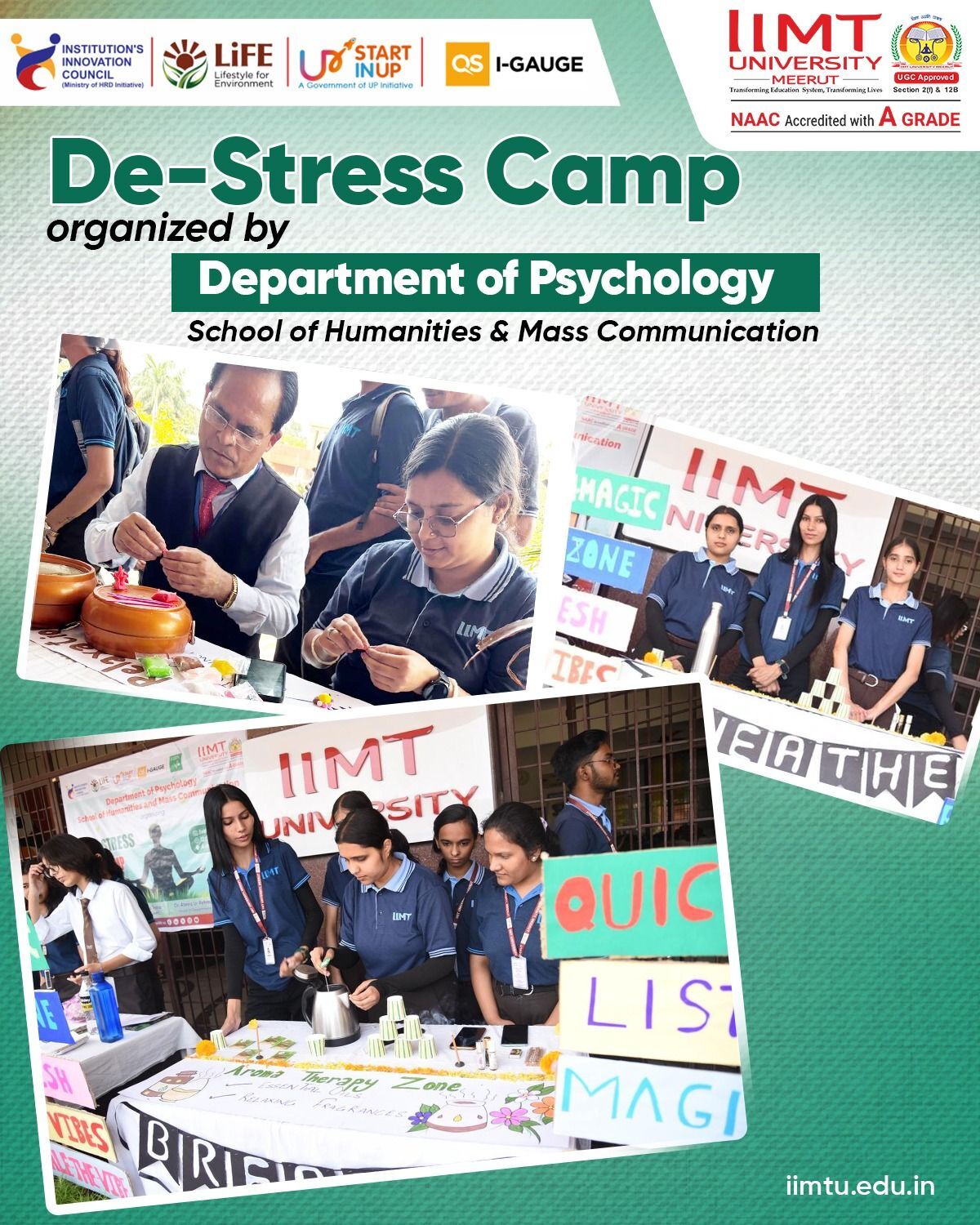 Students participating in a De-Stress Camp organized by the Department of Psychology during Stress Awareness Month 2026, engaging in interactive wellness and mindfulness activities.