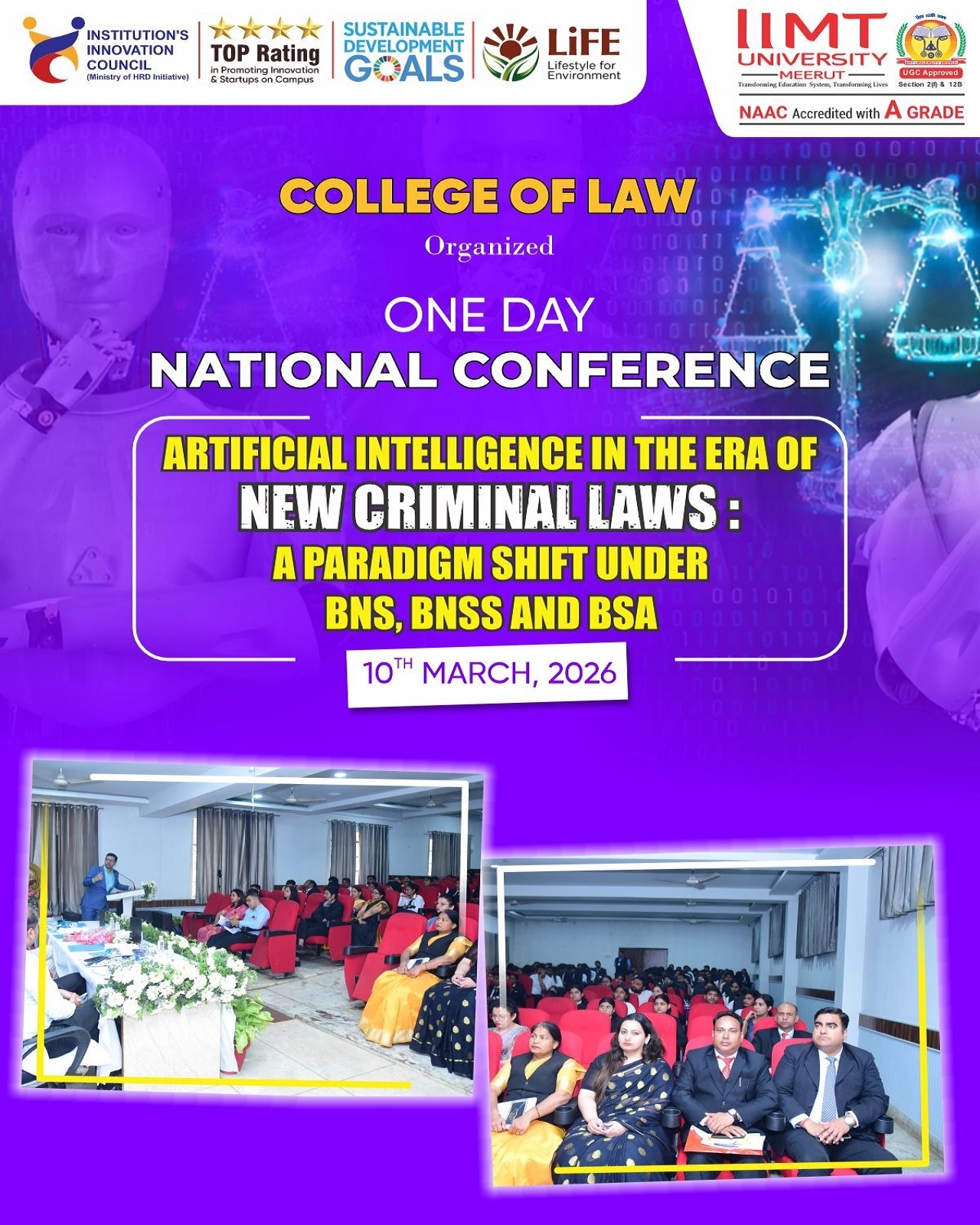 Panel of legal experts and academicians attending a National Conference on Artificial Intelligence and New Criminal Laws, exploring the impact of AI on criminal justice, digital evidence, cybercrime, and judicial processes.