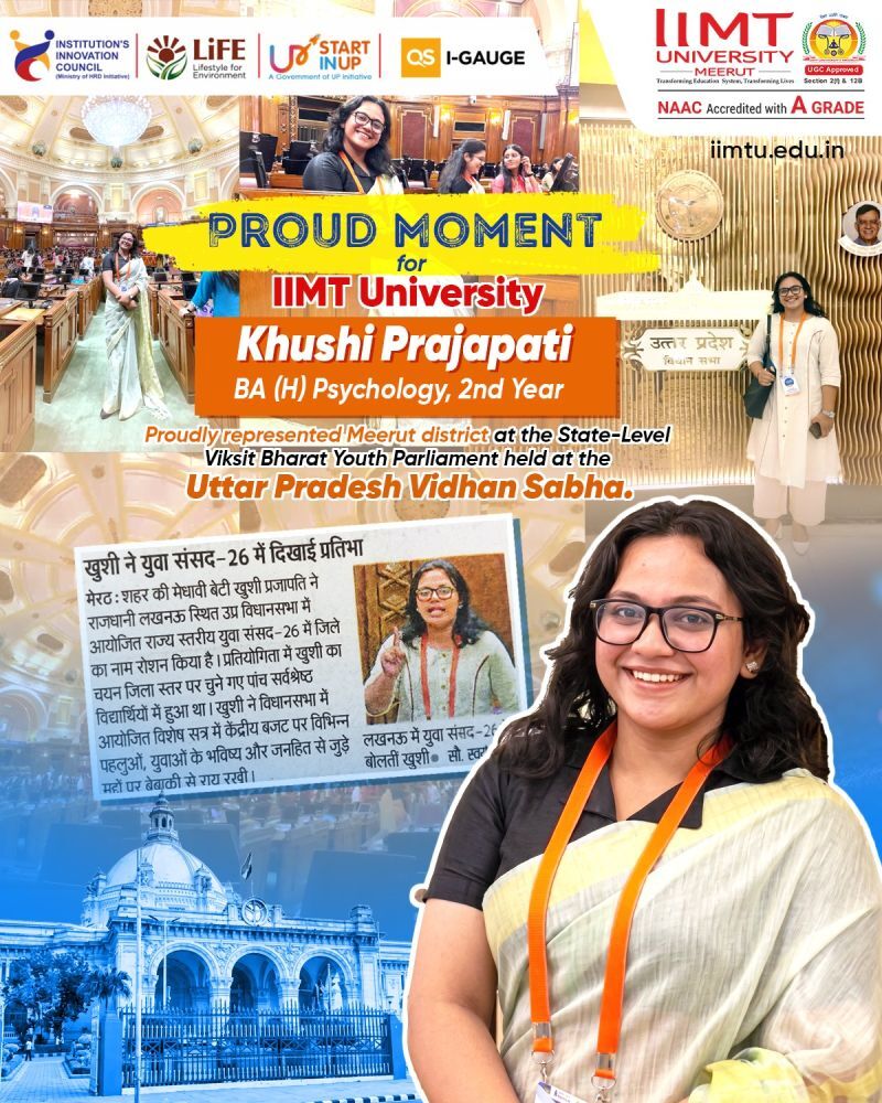 IIMT University student Khushi Prajapati representing Meerut at the Viksit Bharat Youth Parliament event