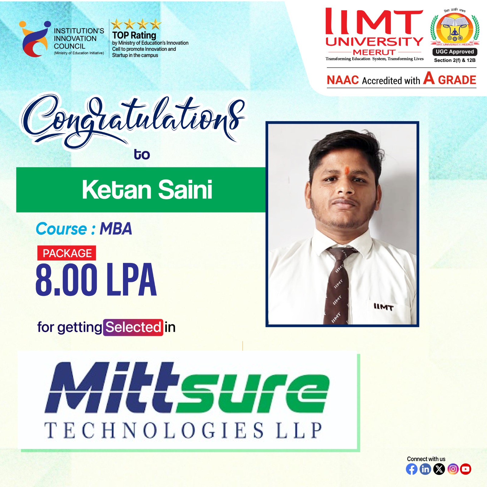 IIMT University students placed in leading companies through campus recruitment drives.