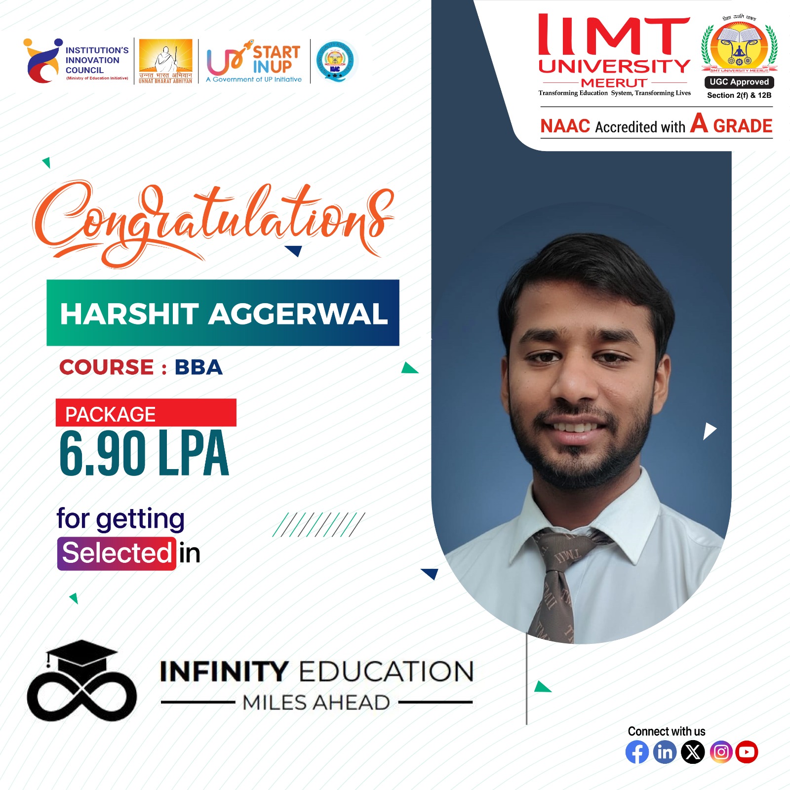 IIMT University students successfully placed at Infinity Education through campus placement, showcasing career opportunities and industry collaboration.
