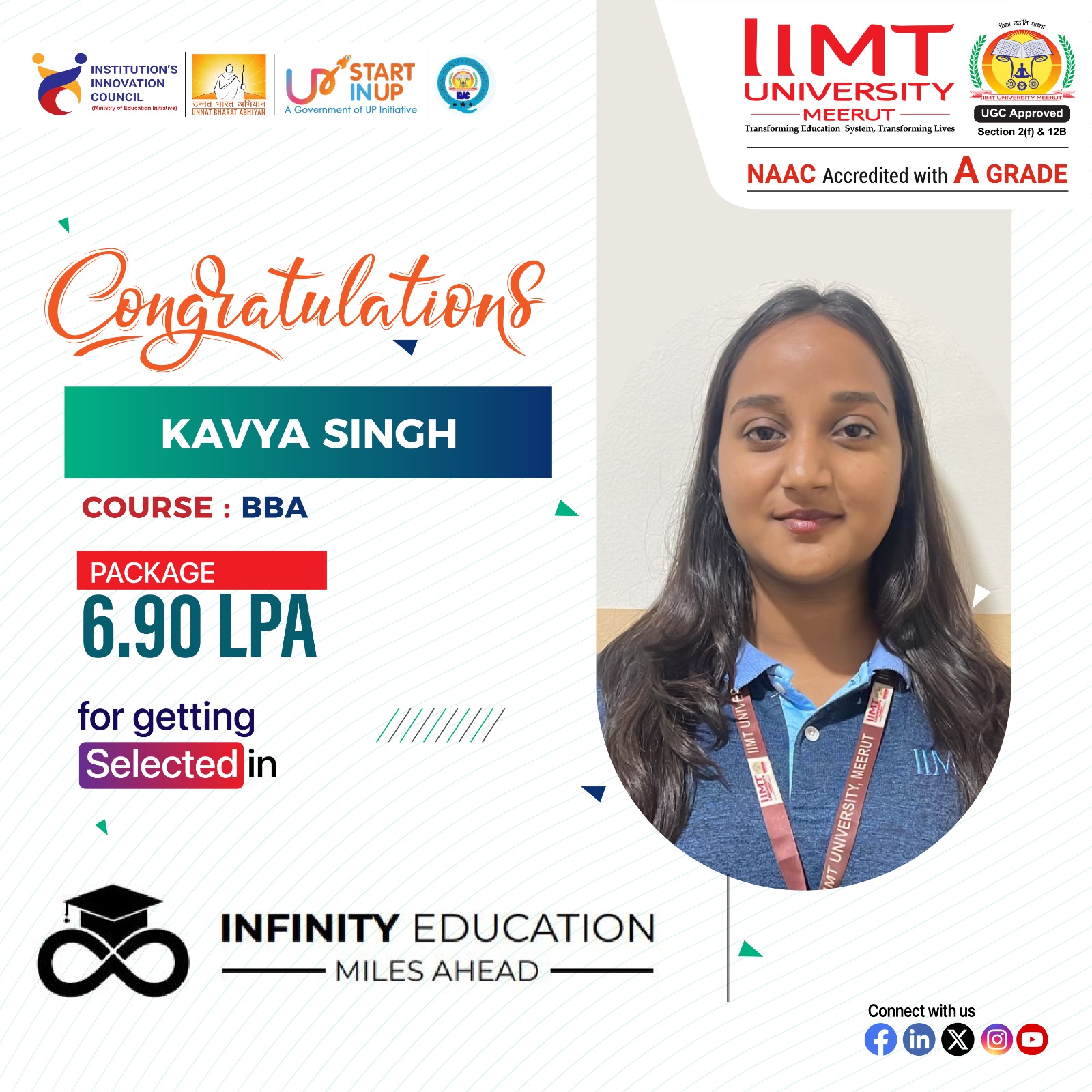 IIMT University students successfully placed at Infinity Education through campus placement, showcasing career opportunities and industry collaboration.