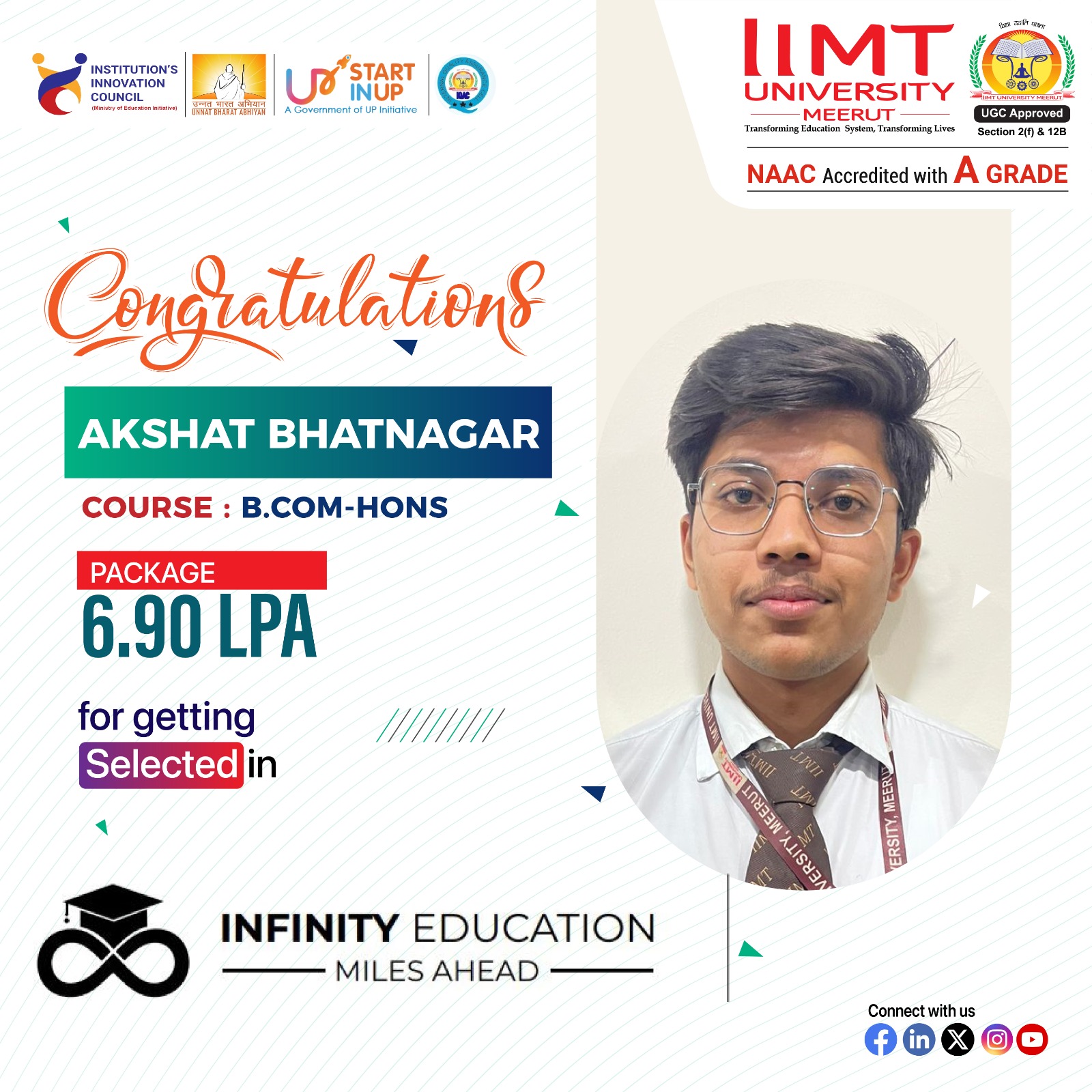 IIMT University students successfully placed at Infinity Education through campus placement, showcasing career opportunities and industry collaboration.