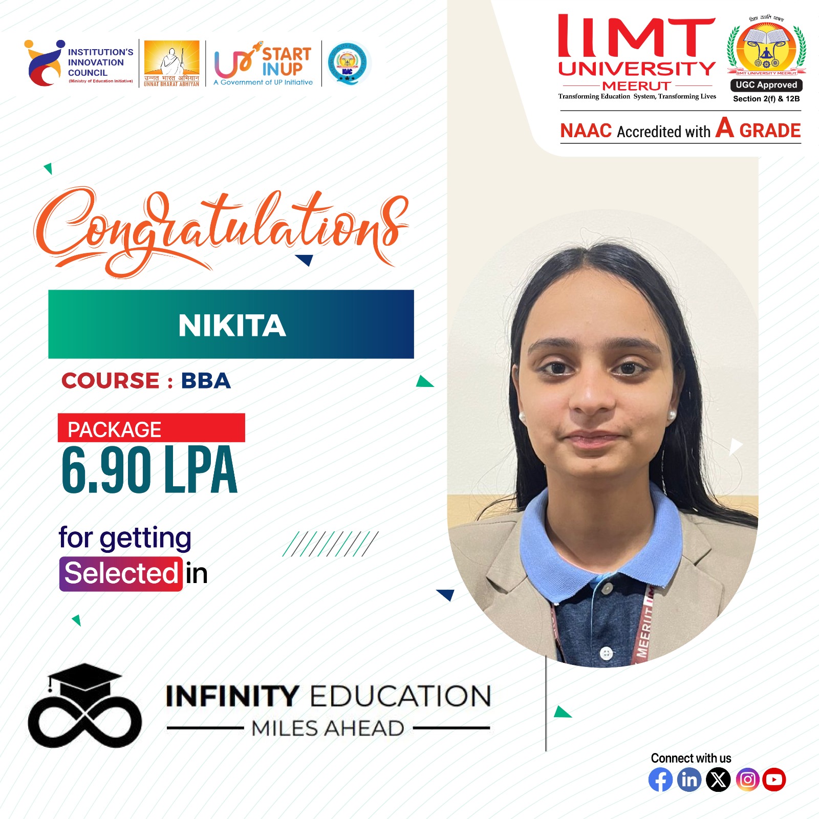 IIMT University students successfully placed at Infinity Education through campus placement, showcasing career opportunities and industry collaboration.