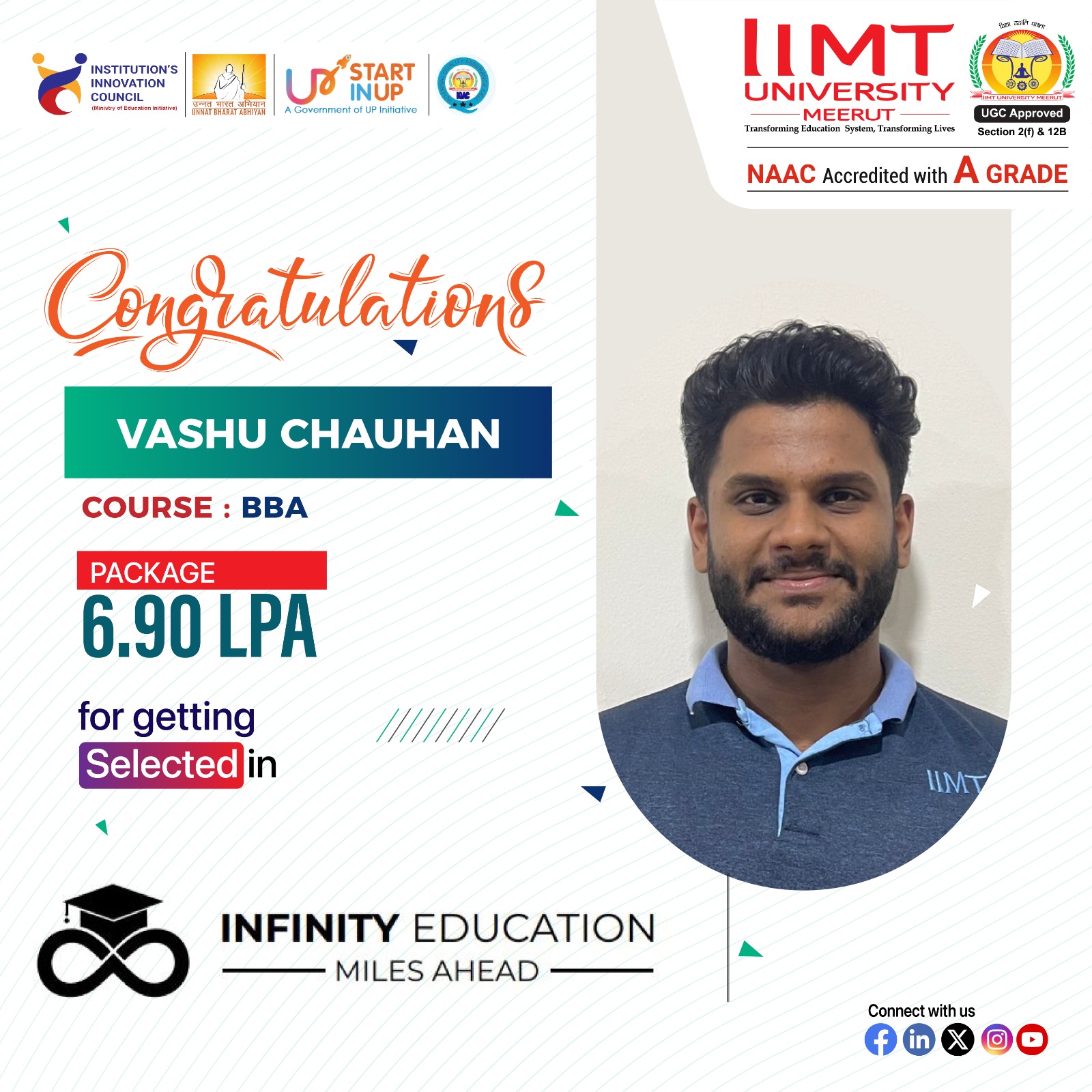 IIMT University students successfully placed at Infinity Education through campus placement, showcasing career opportunities and industry collaboration.