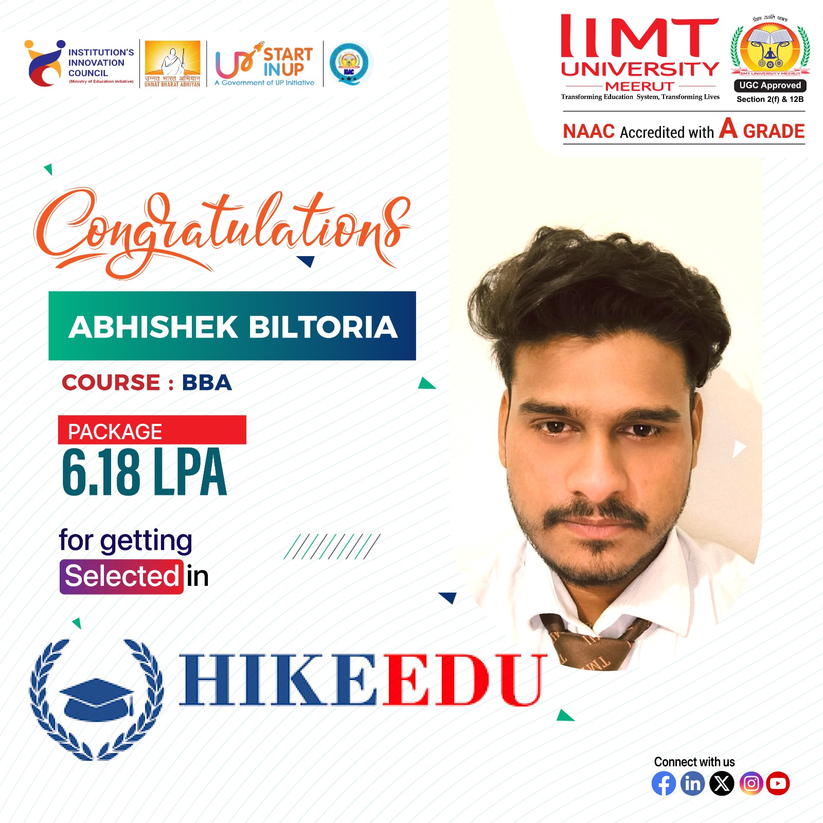 IIMT University students successfully placed at Hike Education through campus recruitment, reflecting strong industry connections and promising career opportunities.