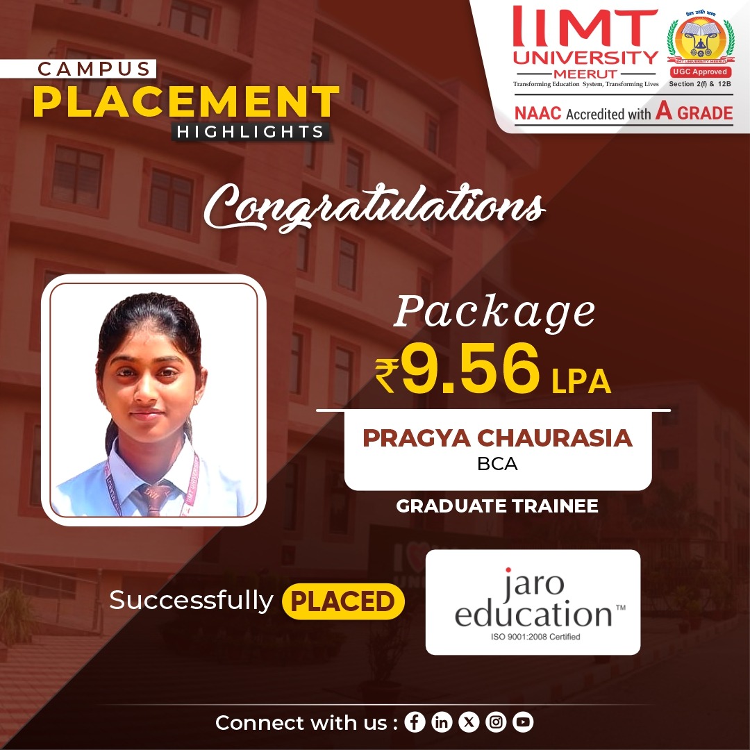 IIMT University students successfully placed at Jaro Education through campus recruitment, demonstrating strong career opportunities and industry-focused learning.