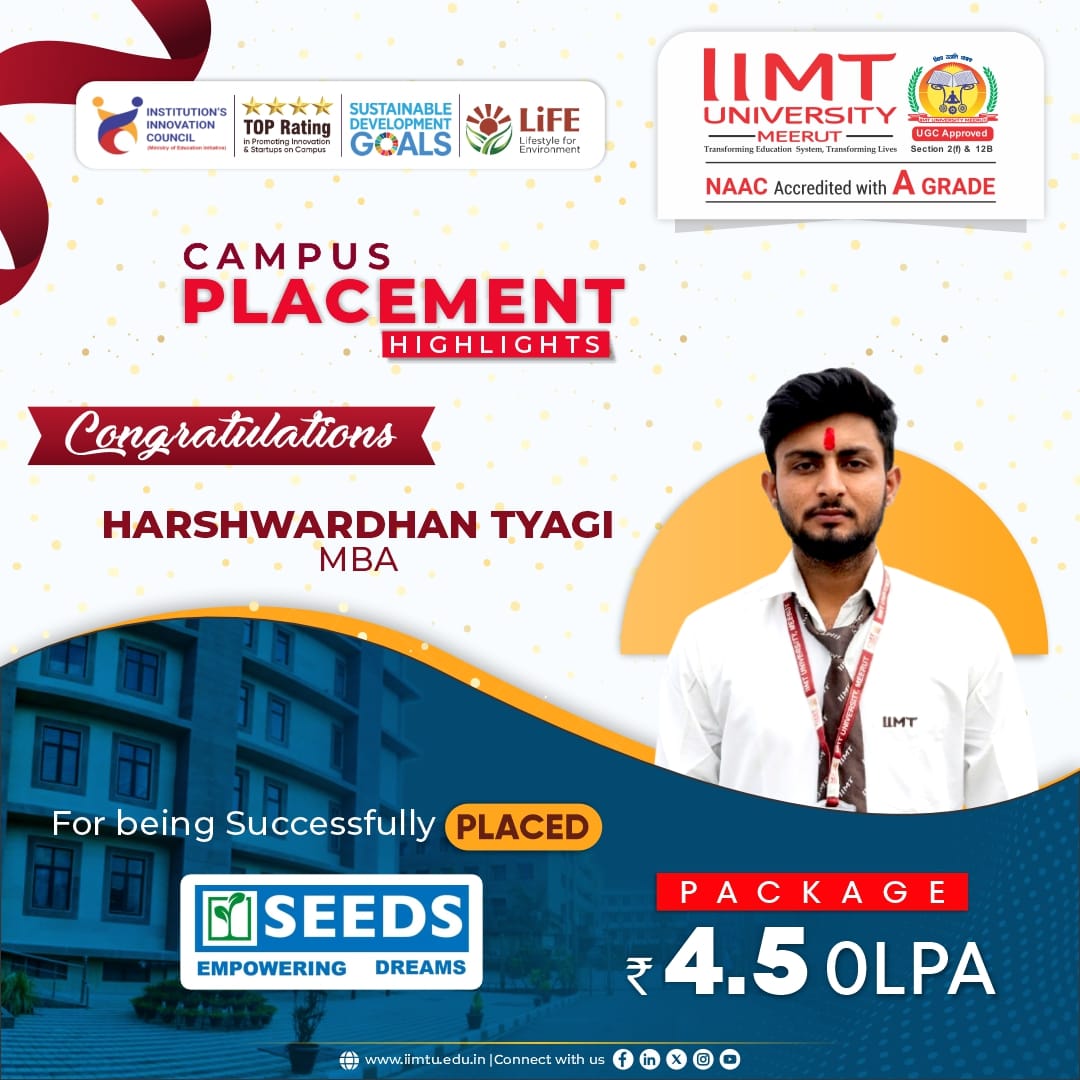 IIMT University students successfully placed at SEEDS through campus recruitment, showcasing career readiness, industry collaboration, and professional growth opportunities.