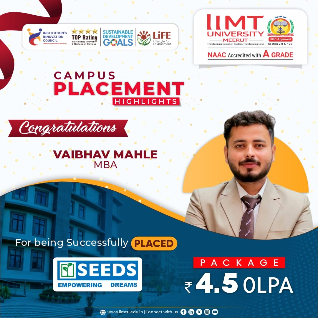 IIMT University students successfully placed at SEEDS through campus recruitment, showcasing career readiness, industry collaboration, and professional growth opportunities.