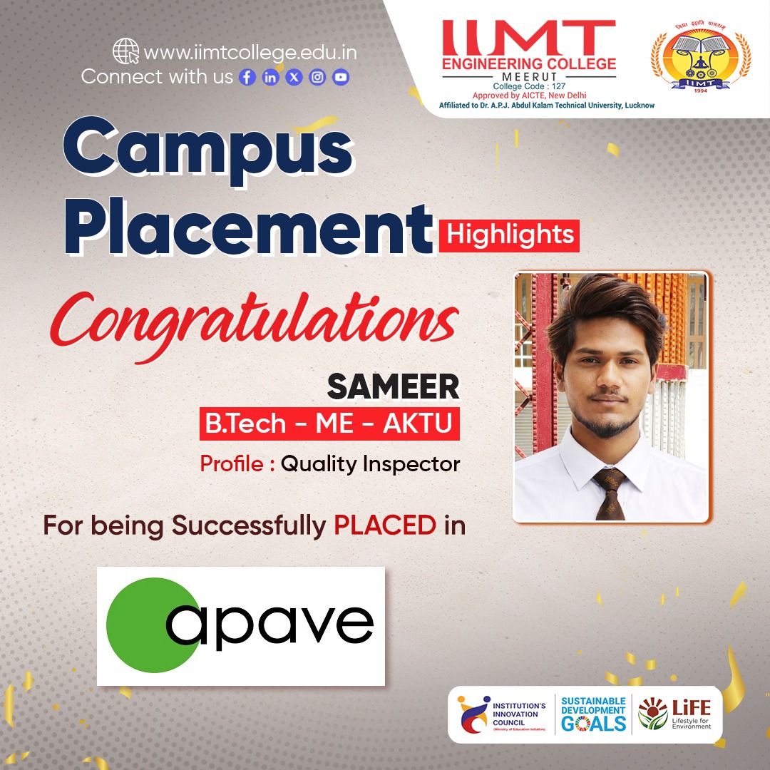 IIMT University students successfully placed at Apave through campus recruitment, highlighting career growth opportunities and strong industry collaboration.