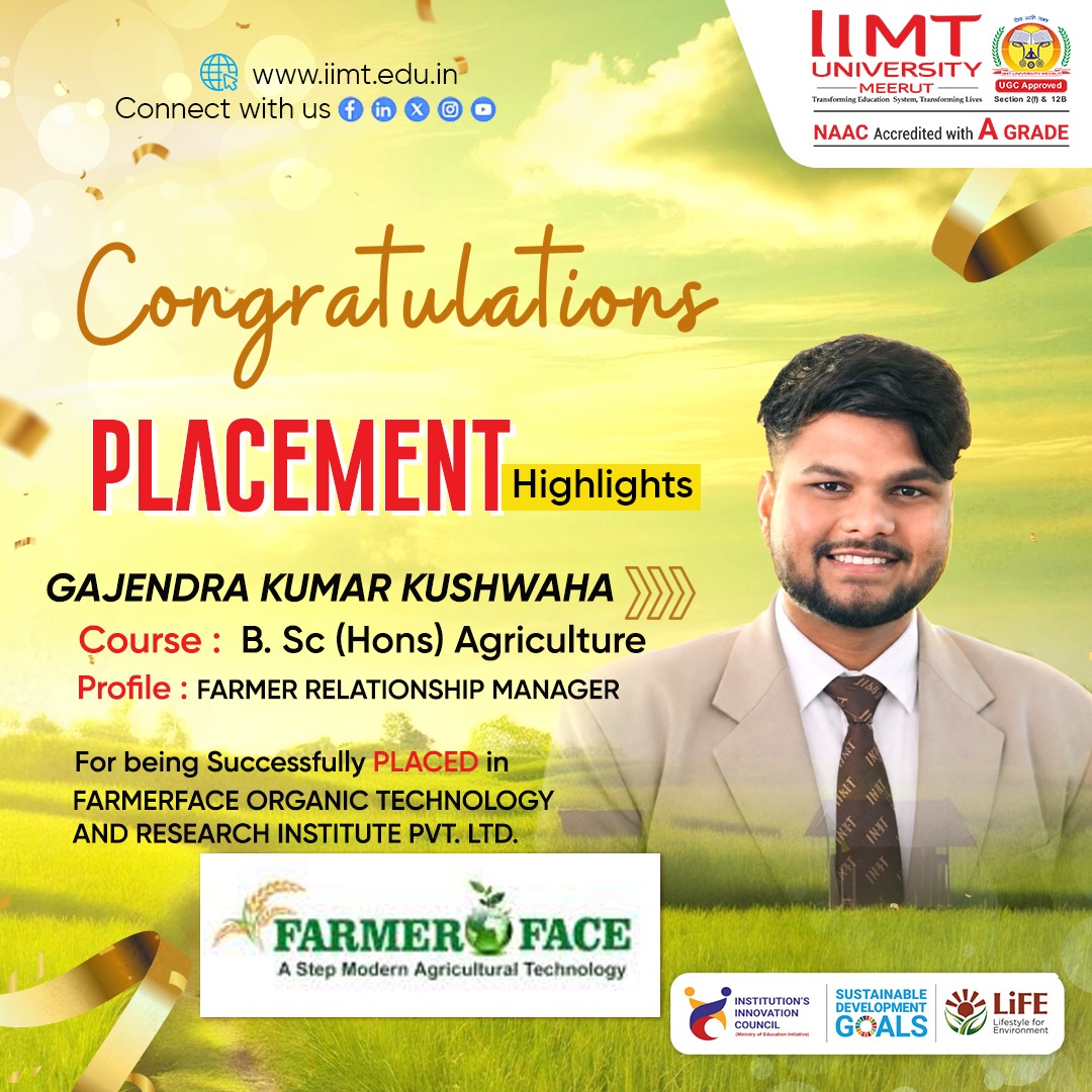 IIMT University students successfully placed at Farmer Face through campus recruitment, highlighting career opportunities and industry collaboration.