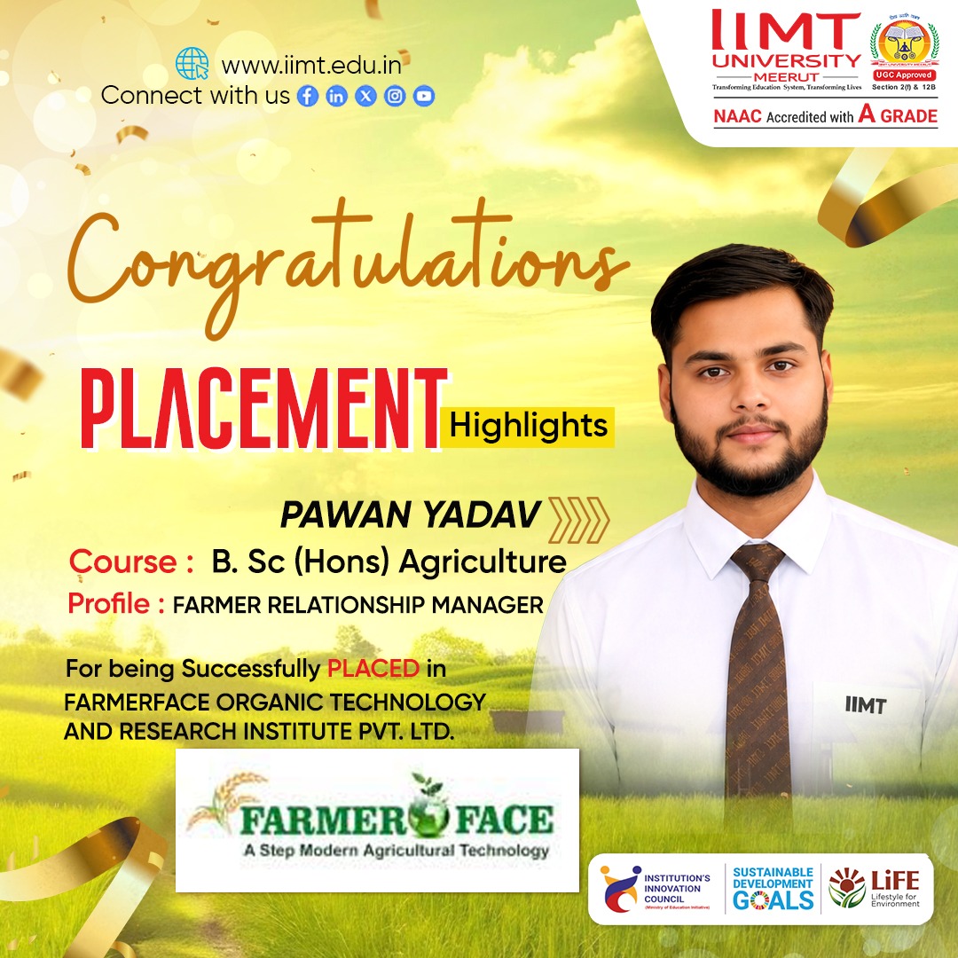 IIMT University students successfully placed at Farmer Face through campus recruitment, highlighting career opportunities and industry collaboration.
