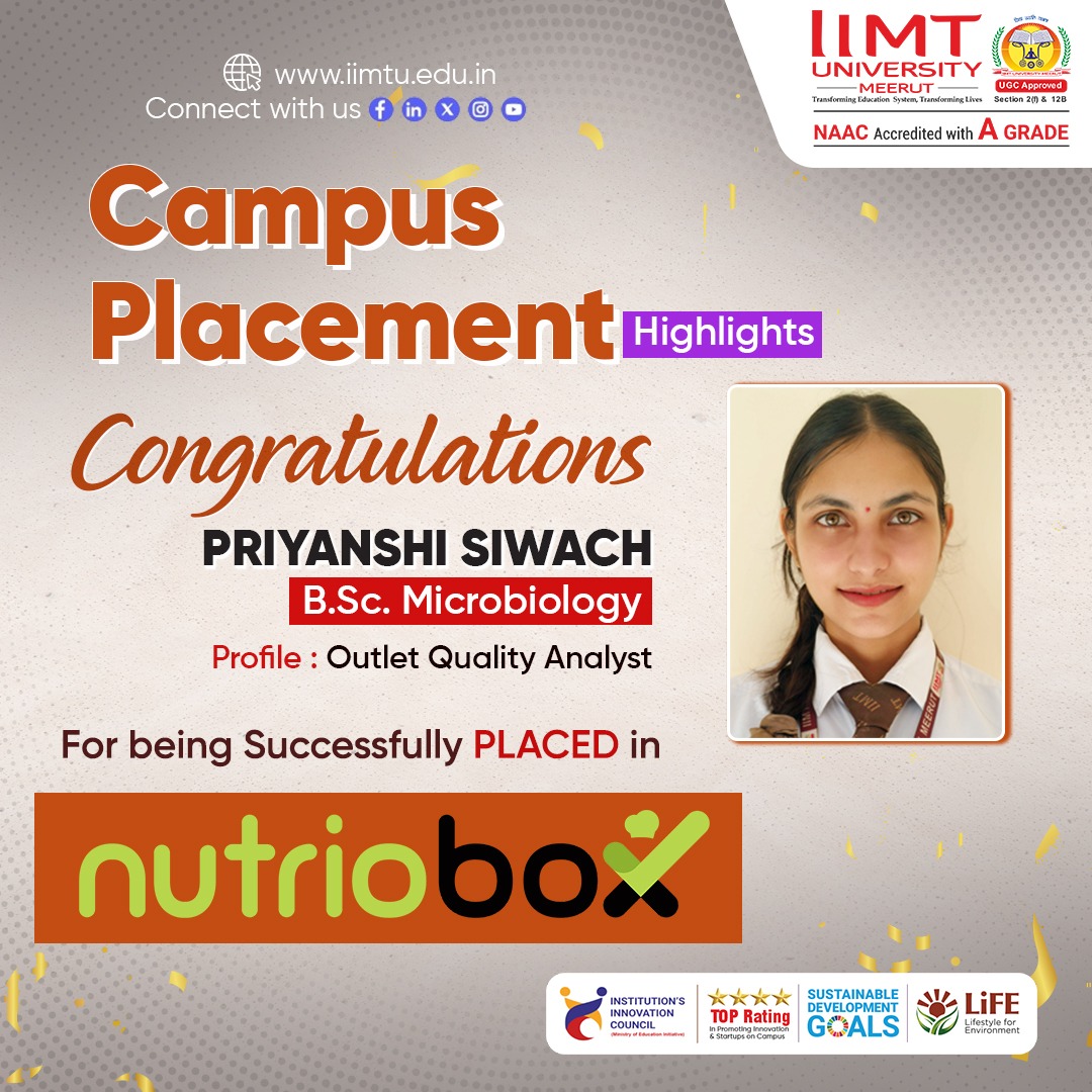 IIMT University students successfully placed at Nutrio Box through campus recruitment, showcasing career growth opportunities and strong industry connections.