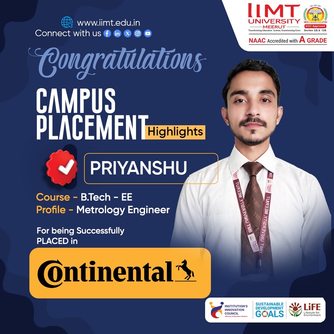 IIMT University students successfully placed at Continental through campus recruitment, showcasing career opportunities and strong industry partnerships.