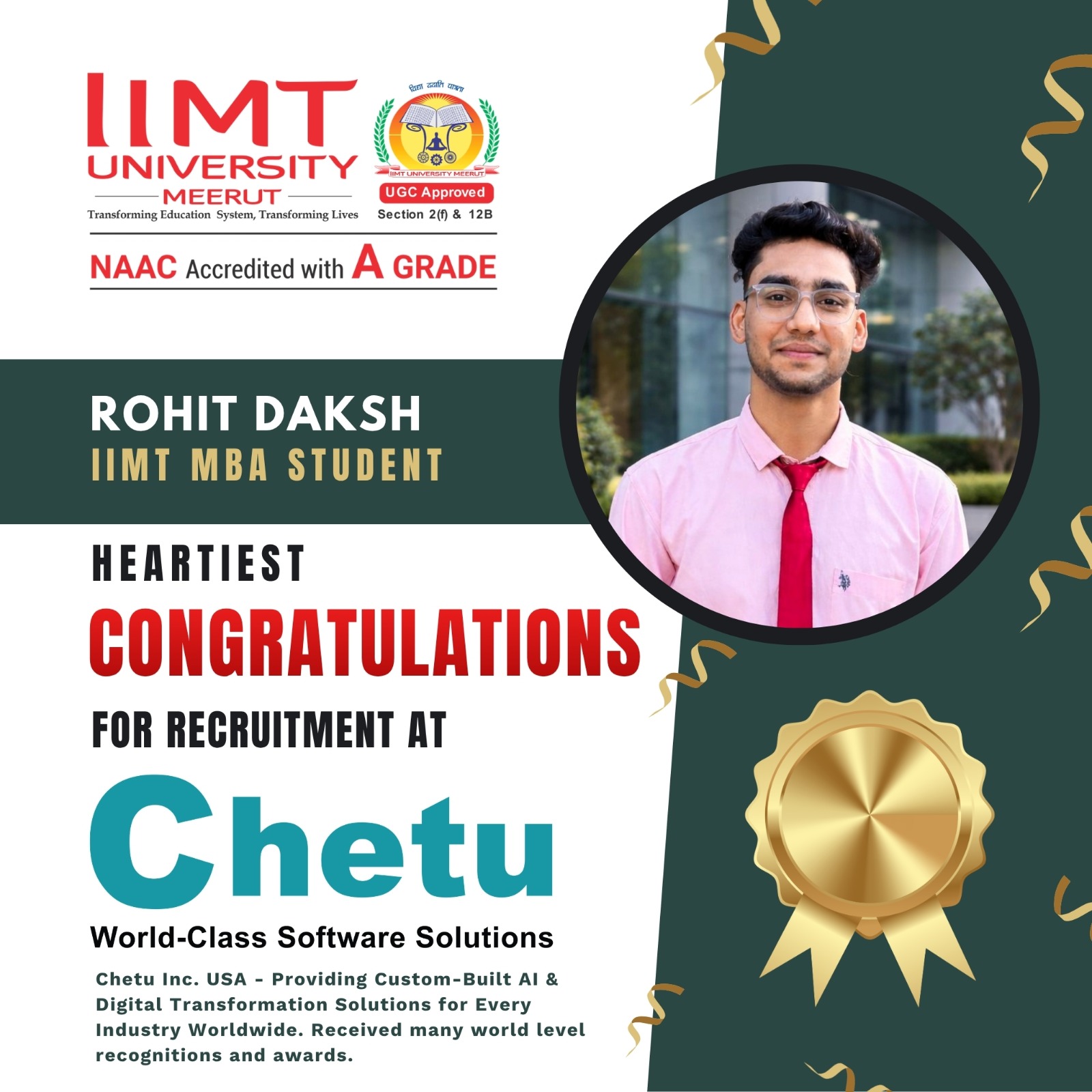 IIMT University students successfully placed in multiple companies during campus placement, showcasing diverse career opportunities and strong industry connections.