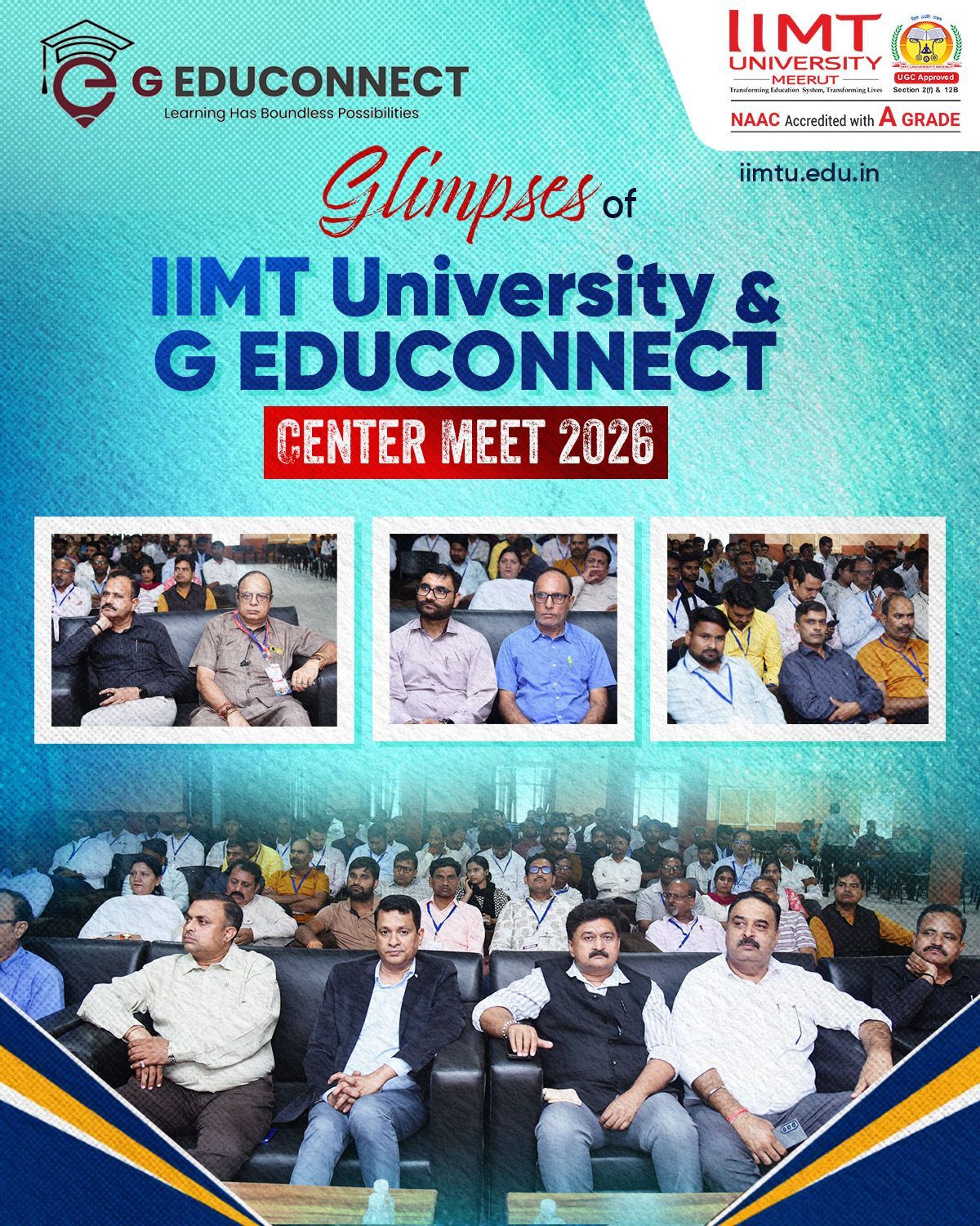 Glimpses of IIMT University and G Educonnect Center Meet 2026 showcasing education collaboration and networking