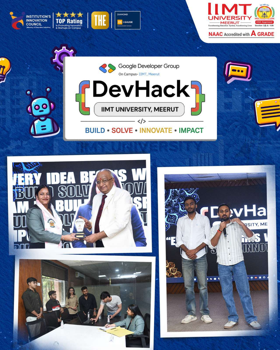 Students collaborating on technology-driven ideas and solutions during DevHack at IIMT University