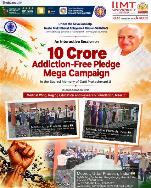 Students participating in the 10 Crore Addiction-Free Pledge Mega Campaign at IIMT University, Meerut.