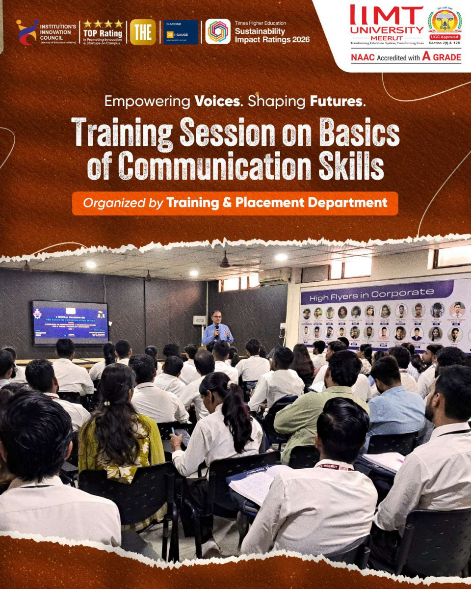Communication skills training session organised by the Training & Placement Department at IIMT University, Meerut.