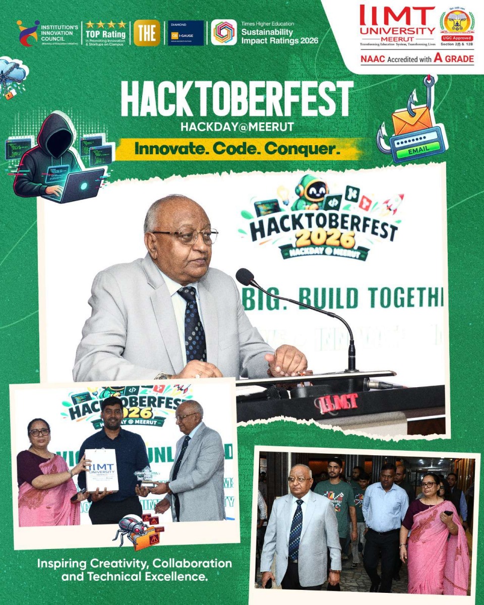 Students participating in Hacktoberfest 2026 at IIMT University, Meerut, celebrating technology, innovation, and open-source development.