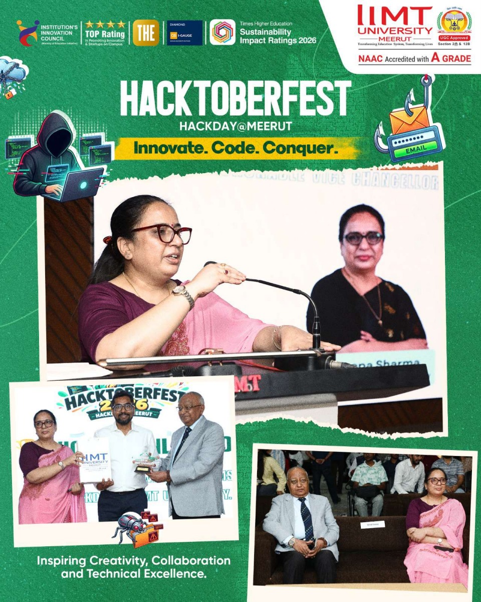 Hacktoberfest 2026 at IIMT University promoting creativity, teamwork, coding skills, and collaborative learning among students.